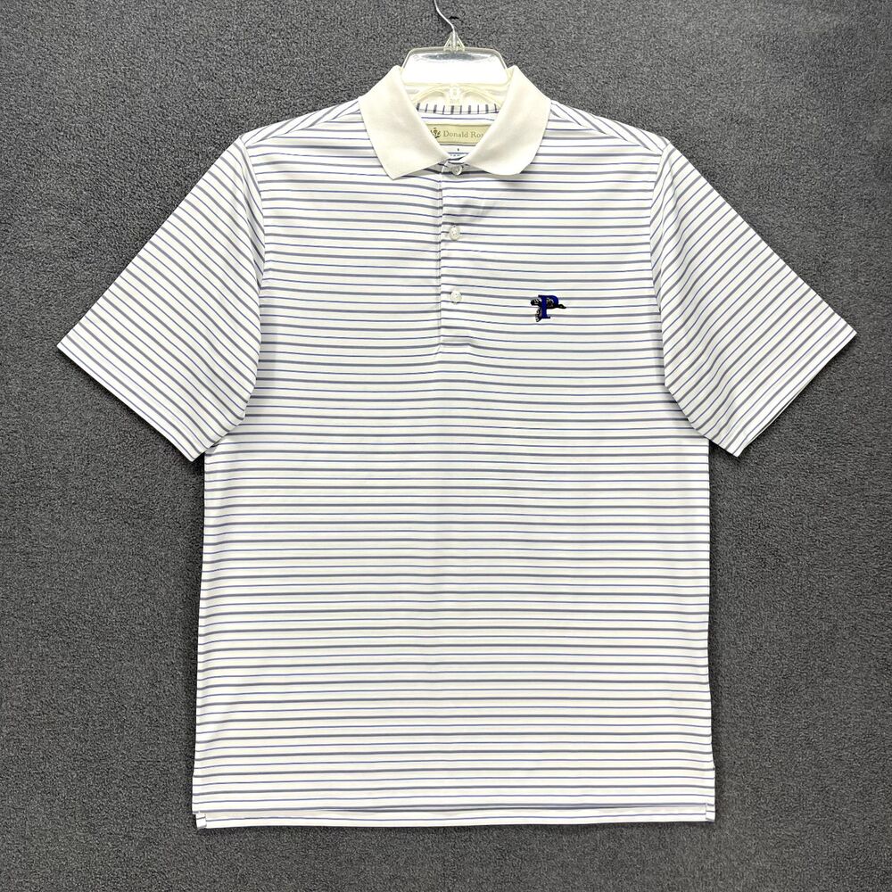 Donald Ross Polo Shirt Mens Small White Blue Striped Golf‎ Performance Wicking